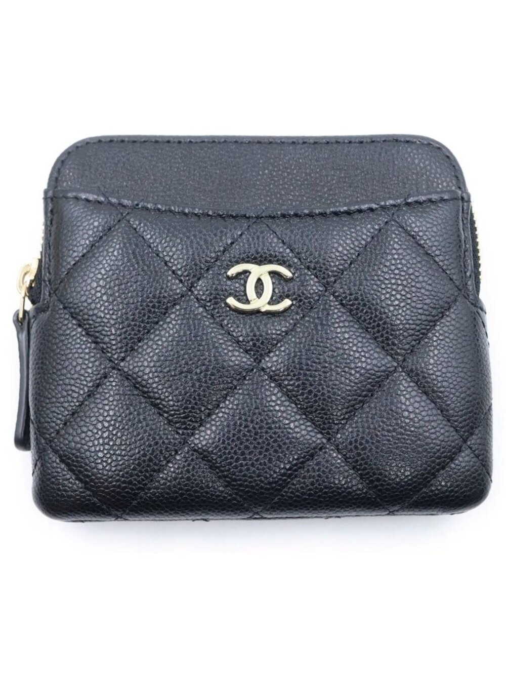 Chanel Quilted Classic Zip Coin Purse Gold Caviar Leather Black